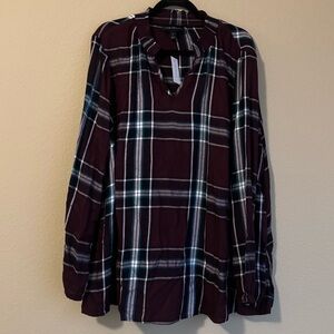 Lane Bryant v neck plaid print ruffle collar blouse top